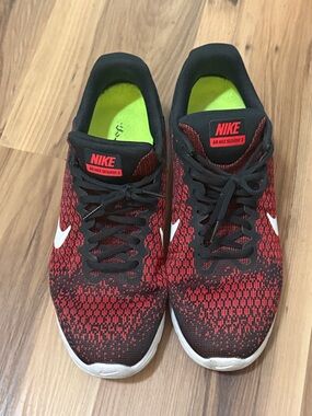 Nike Red & Black Knit Running Sneakers with White Swoosh